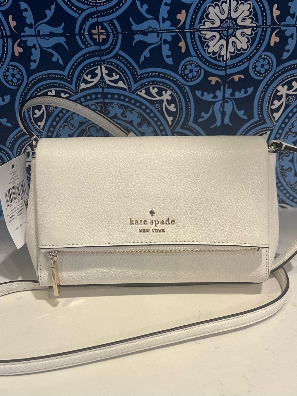 Kate Spade Leila Flip Zip Crossbody Leather Bag Cream Gold NWT